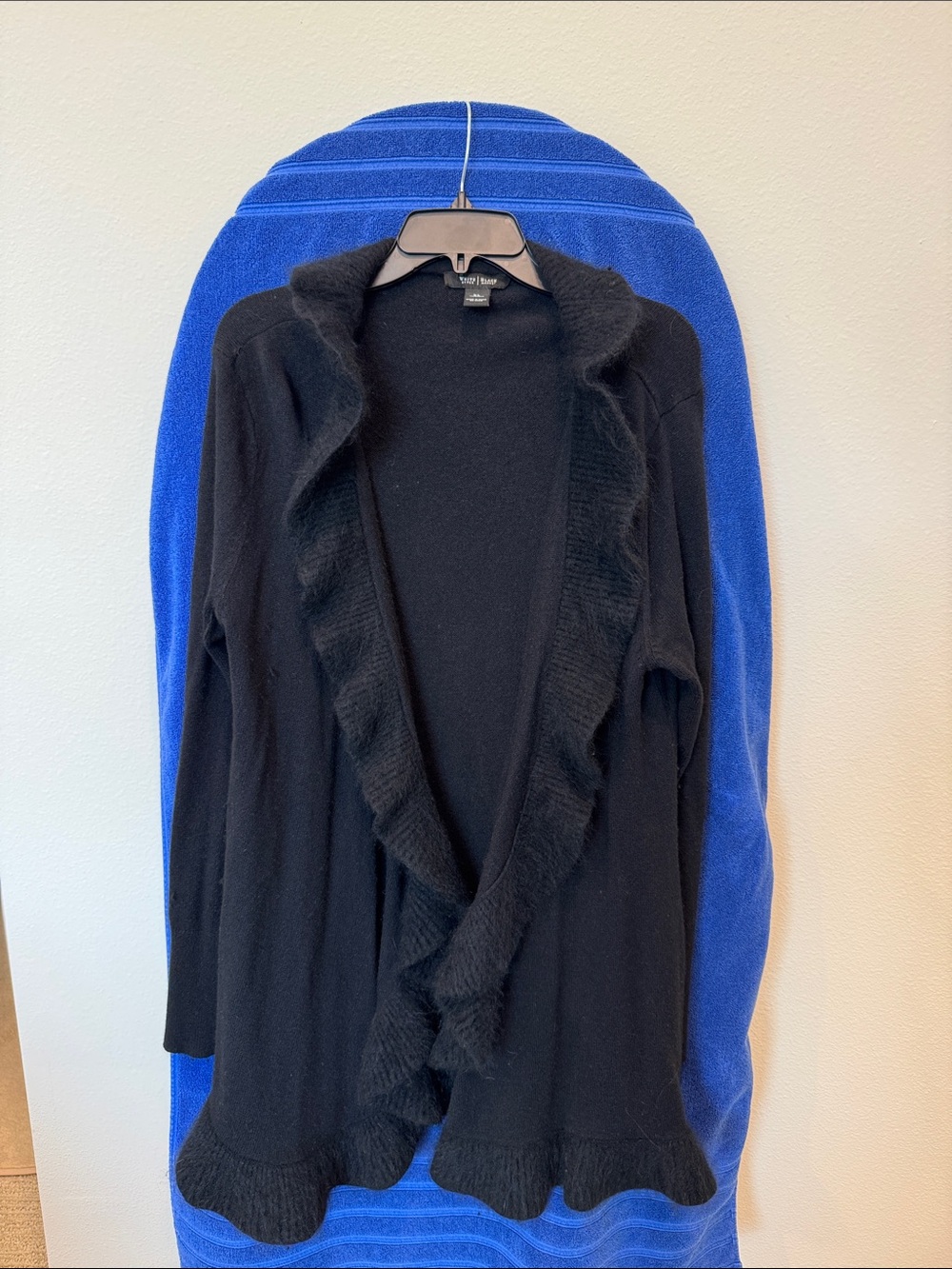 Karen Kane Black Ruffle-Trim Open-Front Cardigan